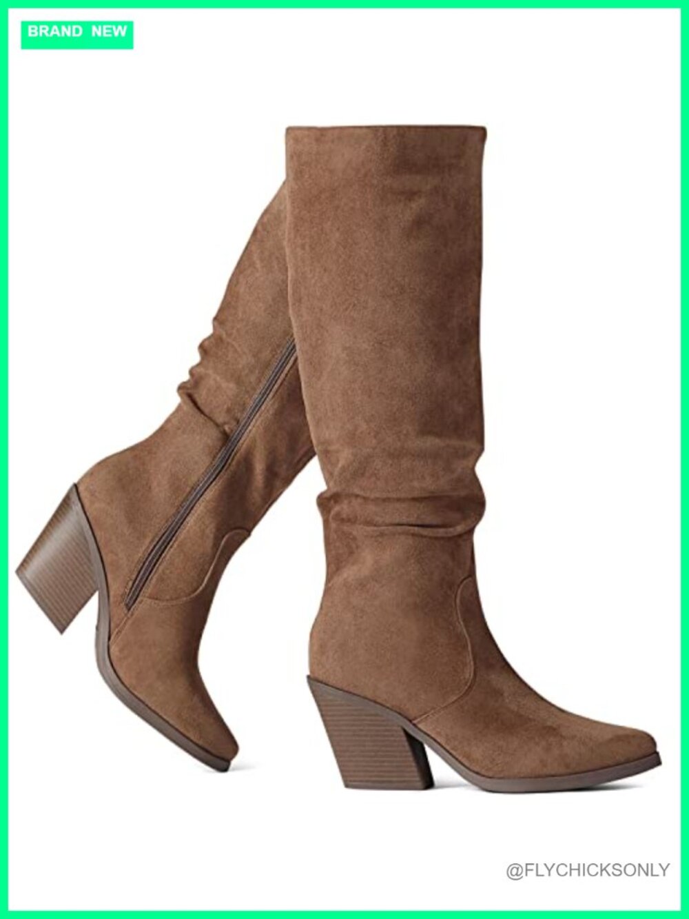 Faux Suede Slouch Knee High Boots Chunky Cuban Heel Pointed Toe